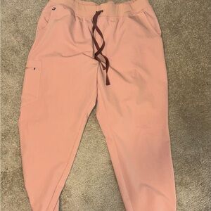 FIGS Womens High Waisted Zamora Jogger Scrub Bottoms- Pink Sand 2XL